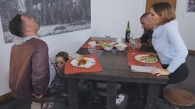 Fucking two sexy bitches after the family dinner