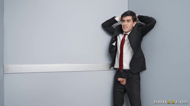 A bimbo is getting double teamed by Jordi and a bald man