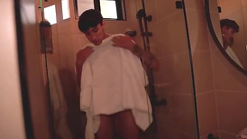 Chesty chick looks for her roomy and stumbles upon a hefty man-meat
